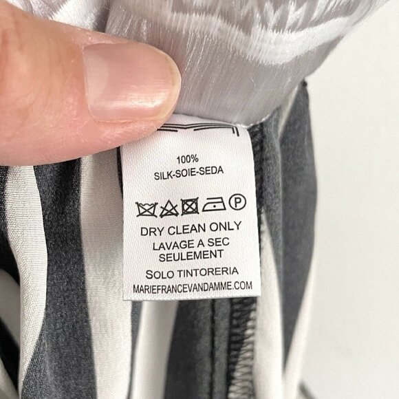 Marie France Van Damme Black / White Stripe Silk Crepe de Chine Flare Pants Sz 0 - Picture 9 of 10